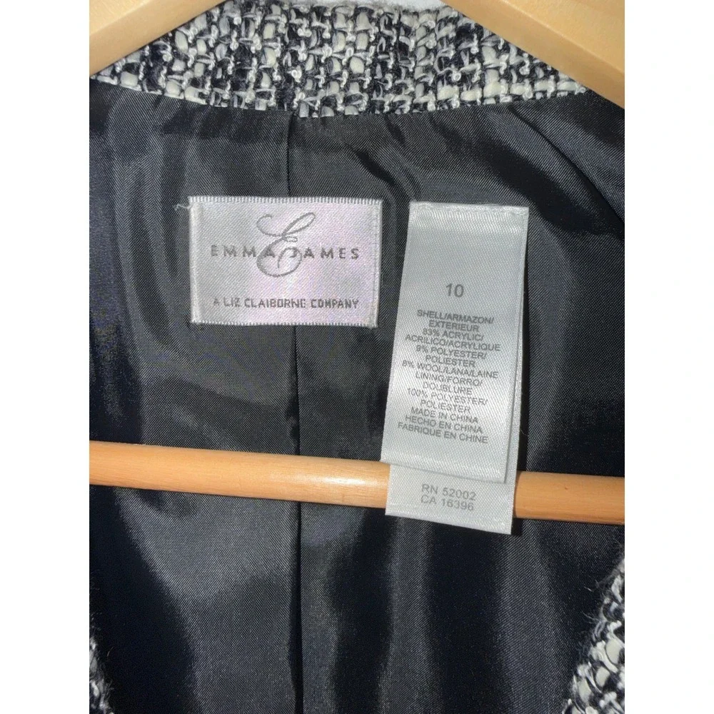 Emma James Liz Claiborne Tweed Blazer Women's 10 BlackWhiteTexturedCareer Jacket